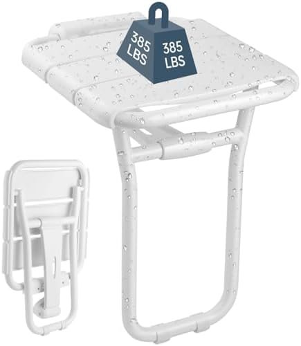 Wall Mounted Folding Shower Seat, Hybodies Bath Chair Shower Bench Seat with 385 LB Capacity, Wall Shower Chair for Senior, The Disabled, Pregnant Women, Multipurpose Stool for Shoe Changing, Sitting