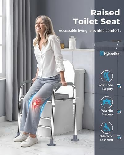 Raised Toilet Seat with Handles, Hybodies Toilet Seat Riser Over-Toilet Chair with Adjustable Height, Bathroom Safety Assist Frame for Seniors, Post-Op, Disabled, Fit Any Toilet, 330 LBS