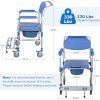 Widened Bedside Commode Wheelchair, Waterproof Aluminum Shower Chair with Lockable Casters, Anti-Tilt Foldable Footrest, 330lbs Weight Capacity, 3 in 1 Multifunctional Commode Chair with Padded Seat