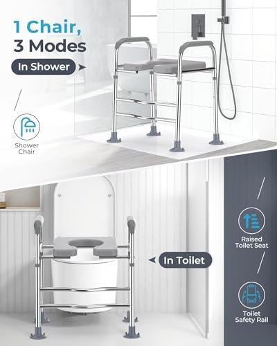 Raised Toilet Seat with Handles, Hybodies Toilet Seat Riser Over-Toilet Chair with Adjustable Height, Bathroom Safety Assist Frame for Seniors, Post-Op, Disabled, Fit Any Toilet, 330 LBS