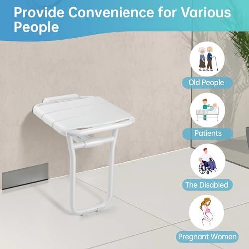 Wall Mounted Folding Shower Seat, Hybodies Bath Chair Shower Bench Seat with 385 LB Capacity, Wall Shower Chair for Senior, The Disabled, Pregnant Women, Multipurpose Stool for Shoe Changing, Sitting