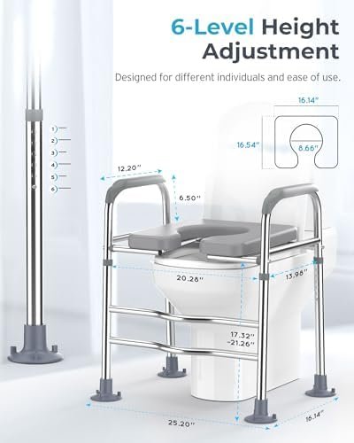 Raised Toilet Seat with Handles, Hybodies Toilet Seat Riser Over-Toilet Chair with Adjustable Height, Bathroom Safety Assist Frame for Seniors, Post-Op, Disabled, Fit Any Toilet, 330 LBS