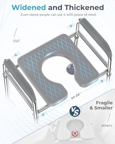 Raised Toilet Seat with Handles, Hybodies Toilet Seat Riser Over-Toilet Chair with Adjustable Height, Bathroom Safety Assist Frame for Seniors, Post-Op, Disabled, Fit Any Toilet, 330 LBS