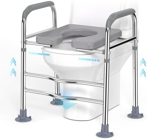 Raised Toilet Seat with Handles, Hybodies Toilet Seat Riser Over-Toilet Chair with Adjustable Height, Bathroom Safety Assist Frame for Seniors, Post-Op, Disabled, Fit Any Toilet, 330 LBS
