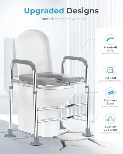 Raised Toilet Seat with Handles, Hybodies Toilet Seat Riser Over-Toilet Chair with Adjustable Height, Bathroom Safety Assist Frame for Seniors, Post-Op, Disabled, Fit Any Toilet, 330 LBS