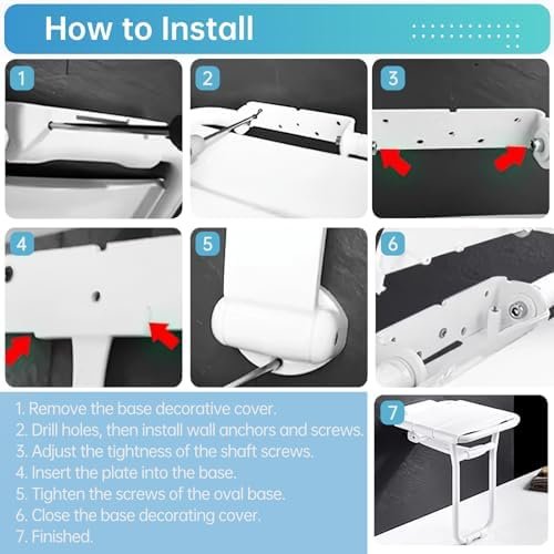 Wall Mounted Folding Shower Seat, Hybodies Bath Chair Shower Bench Seat with 385 LB Capacity, Wall Shower Chair for Senior, The Disabled, Pregnant Women, Multipurpose Stool for Shoe Changing, Sitting