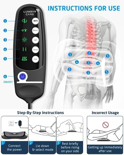 Lower Back Stretching Massager, Electric Lumbar Traction Device with Dynamic Stretching, Adjustable Temperature (104°F - 118.4°F), Vibration Massage - For the Lumbar Spine & Relieving Lower Back Pain
